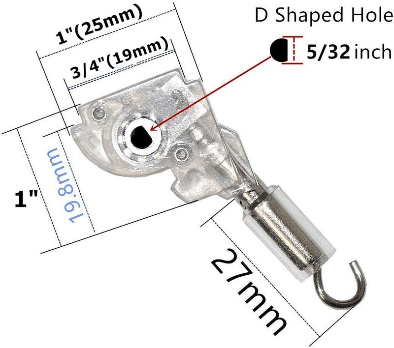 Cutelec 2pcs 1" Blinds Wand Tilter Mechanism with D Shaped Gear 5/32" Hook Connection for Aluminum or Vinyl mini Blinds with Measure 1" x 1" headrail - Image 2